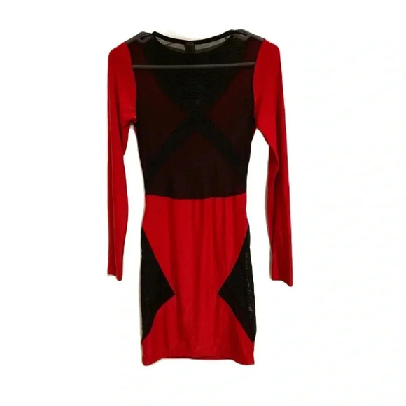 J Women’s Mini Sheer Cut-out Dress Black, Red Size Medium - Picture 2 of 9
